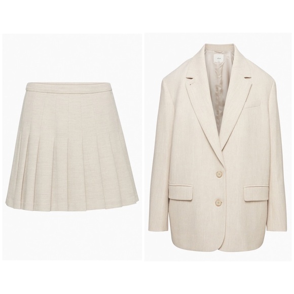 Aritzia Wilfred Sophia Blazer & Juliet Skirt Set in Herringbone/Birch - Picture 3 of 4